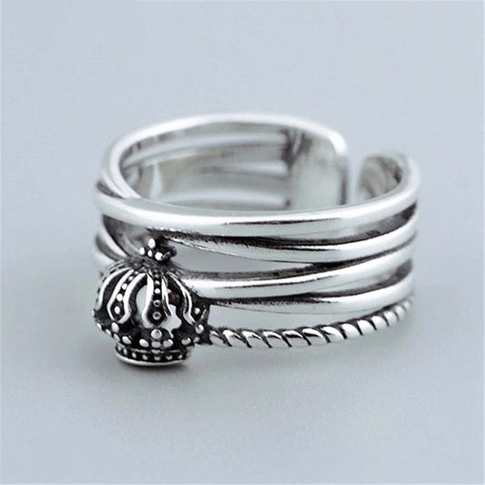 AARVO 925 Silver Crown Ring- RNG1009