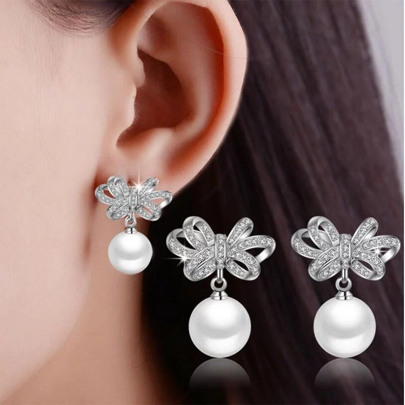 AARVO Bow Pearl Drop Earrings - ERN1003