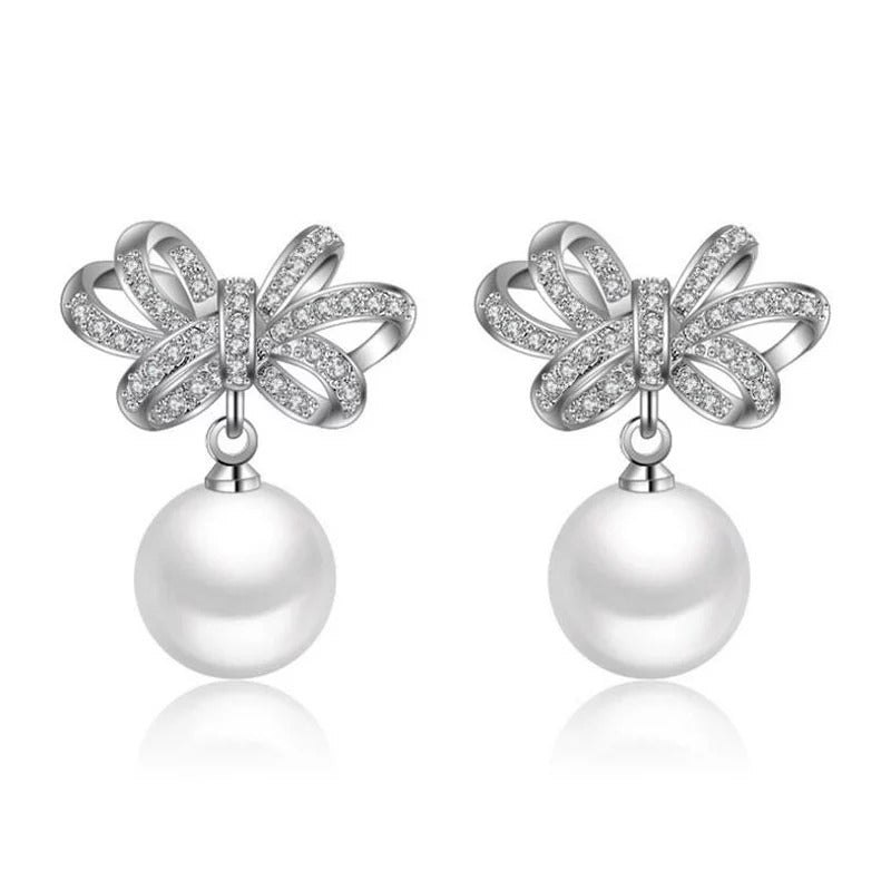 AARVO Bow Pearl Drop Earrings - ERN1003